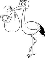 svart och vit stork leverera en nyfödd bebis flicka. vektor illustration isolerat på vit bakgrund