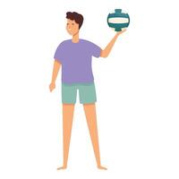 Mann Volleyball Spieler Symbol Karikatur Vektor. Ozean abspielen Bereich vektor