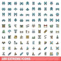 100 extrem ikoner uppsättning, Färg linje stil vektor