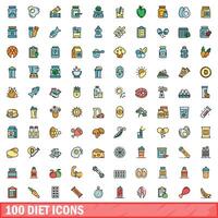 100 Diät Symbole Satz, Farbe Linie Stil vektor