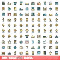 100 Möbel Symbole Satz, Farbe Linie Stil vektor