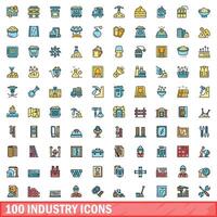 100 Industrie Symbole Satz, Farbe Linie Stil vektor