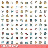 100 Geschenk Symbole Satz, Farbe Linie Stil vektor