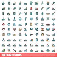 100 Auto Symbole Satz, Farbe Linie Stil vektor