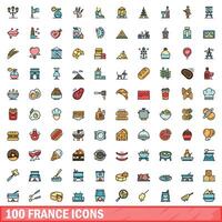 100 Frankreich Symbole Satz, Farbe Linie Stil vektor