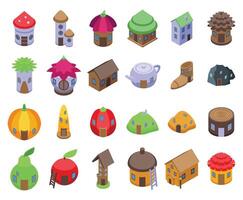gnome hus ikoner uppsättning isometrisk vektor. skog svamp vektor