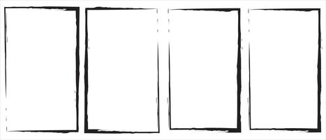 Grunge Platz und Rechteck Rahmen, isoliert Rechteck Grunge Bürste Rand Frames Sammlung Satz. Prämie Vektor