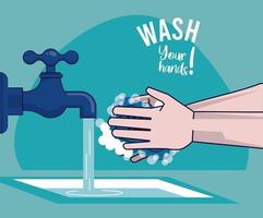 Aktionsplakat zum Händewaschen mit Wasserhahn vektor