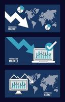 ekonomisk lågkonjunktur infographic med bärbar dator och stationär vektor