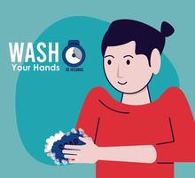 tvätta händerna kampanjaffisch med kvinna vektor