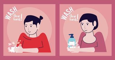 tvätta händerna kampanjaffisch med kvinna och tvål vektor