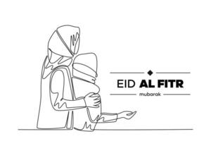 kontinuierlich einer Linie Zeichnung eid al-fitr Konzept. Gekritzel Vektor Illustration.