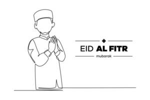 kontinuierlich einer Linie Zeichnung eid al-fitr Konzept. Gekritzel Vektor Illustration.