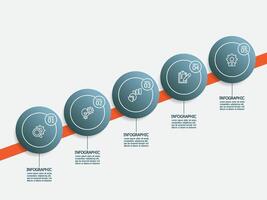 horizontal Kreis runden Schritte Zeitleiste Infografik Element Bericht Hintergrund mit Geschäft Linie Symbol 5 Schritte zum irgendein geschäftsbezogen Präsentation vektor