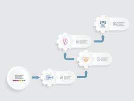 horizontal Zahn Ausrüstung Rad Schritte Zeitleiste Infografik Element Bericht Hintergrund mit Geschäft Linie Symbol 4 Schritte vektor