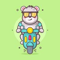 süß Polar- Bär Tier Charakter Maskottchen Reiten Roller Motorrad isoliert Karikatur im eben Stil Design vektor
