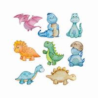 vattenfärg söt bebis dinosaurier uppsättning, barnkammare illustration vektor