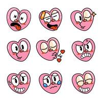 uppsättning av söt hjärta uttryckssymboler i tecknad serie stil. vektor illustration.