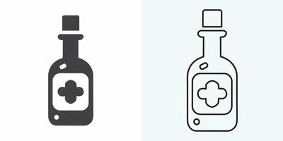 Medizin Flasche und Pillen. Medikament. schwarz und Weiß Symbol. Vektor Illustration