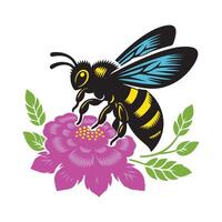 süß freundlich Biene. Karikatur glücklich fliegend Biene mit groß nett Augen. Insekt Charakter. Vektor isoliert auf Weiß