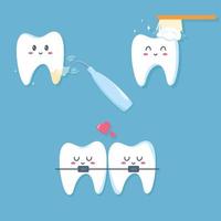uppsättning tand med olika hygieniska procedurer vektor