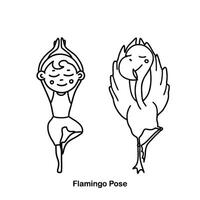 Kinder Yoga Flamingo Pose. Vektor Karikatur Illustration.