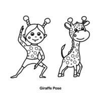 Kinder Yoga Giraffe Pose. Vektor Karikatur Illustration