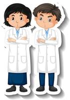 Wissenschaftler Paar Kinder Cartoon Charakter Sticker vektor