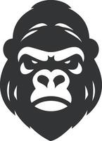 skarp svartvitt gorilla ansikte illustration med en fokuserade uttryck vektor