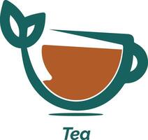 naiv te kopp logotyp design med blad motiv på en rena bakgrund vektor