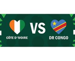 elfenben kust och dr kongo match flaggor hjärta afrikansk nationer 2023 emblem lag länder afrikansk fotboll symbol logotyp design vektor illustration