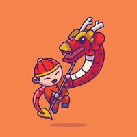 süß Chinesisch Drachen tanzen Karikatur Vektor Illustration Chinesisch Mond- Neu Jahr Konzept Symbol isoliert