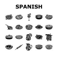 Spanisch Küche Essen Paella Tapas Symbole einstellen Vektor