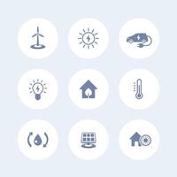 Grün ökologisch Haus, Energie Speichern Technologien, Symbole isoliert auf Weiss, Vektor Illustration