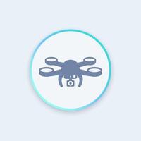 Drohne Symbol, Antenne Fotografie, Drohne mit Kamera Piktogramm, runden stilvoll Symbol, Vektor Illustration