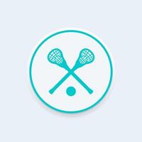 Lacrosse Symbol, Zeichen, Lacrosse Stöcke und Ball Vektor Piktogramm, Symbol auf runden Form, Vektor Illustration