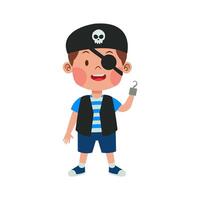 Lycklig unge pojke ha på sig pirat kostym för roligt Lycklig söt illustration vektor