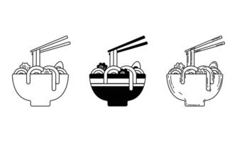 uppsättning av nudel illustration tecknad serie, årgång, platt design stil isolerat vit bakgrund vektor