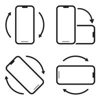 mobil telefon rotera ikon uppsättning i linje stil enhet rotation med pil enkel svart stil symbol tecken för app och hemsida eller video vektor illustration