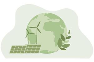 hållbarhet begrepp, ex grön energi, hållbar med sol- paneler och väderkvarnar vektor illustration