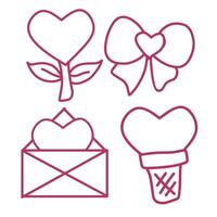 Vektor Illustration von Valentinstag Tag Aufkleber mit Herzen, Eis Sahne und Umschläge