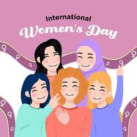 Vektor Hand gezeichnet ein Gruppe von multikulturell Damen Illustration Besondere International Damen Tag