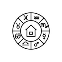 astrologi horoskop cirkel och zodiaken tecken svart tunn linje ikon. vektor