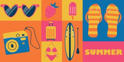 bunt Sommer- Hintergrund, Poster, Banner, geometrisch Muster, Bauhaus Stil, Sommer- Zeit vektor