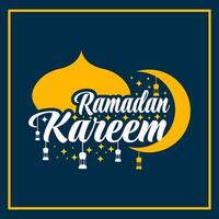 Ramadan kareem typografisch Design auf Blau Hintergrund. vektor