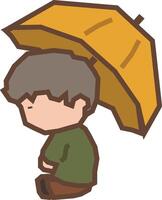 ein Karikatur Junge Sitzung unter ein Regenschirm vektor