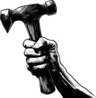 ai generiert Silhouette Hand halten Hammer zum Konstruktion oder Arbeit Tag Feier Logo Symbol vektor