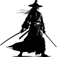 ai generiert Silhouette Samurai schwarz Farbe nur voll Körper vektor