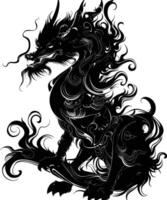 ai generiert Silhouette xiezhi oder haetae das mythisch Kreatur uralt Tier schwarz Farbe nur vektor