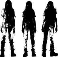 ai generiert Silhouette Zombie Frauen schwarz Farbe nur voll Körper vektor